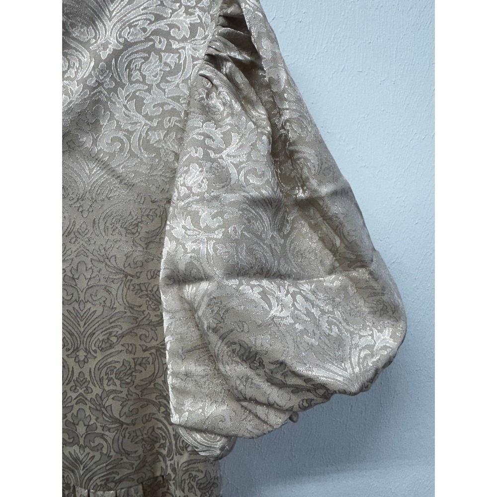 THML Champagne Damask Tiered Puff Sleeve Dress Pockets HOCO Wedding Guest S - Picture 6 of 16